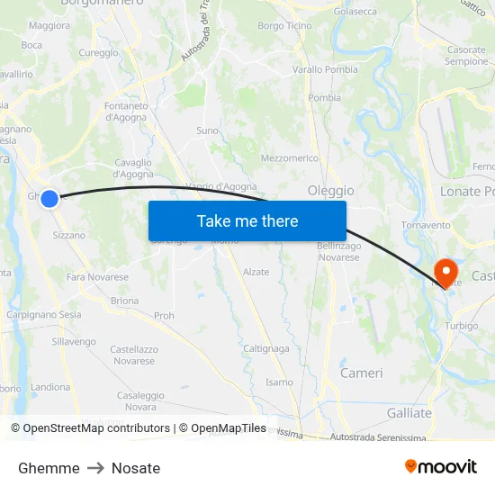 Ghemme to Nosate map