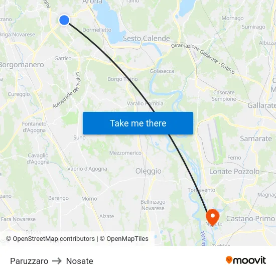 Paruzzaro to Nosate map