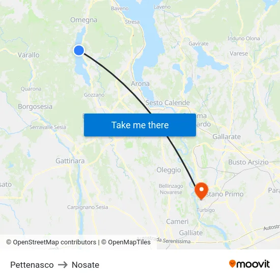 Pettenasco to Nosate map