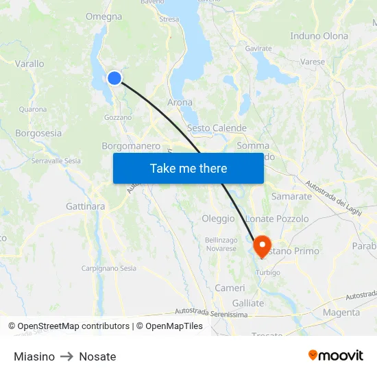 Miasino to Nosate map