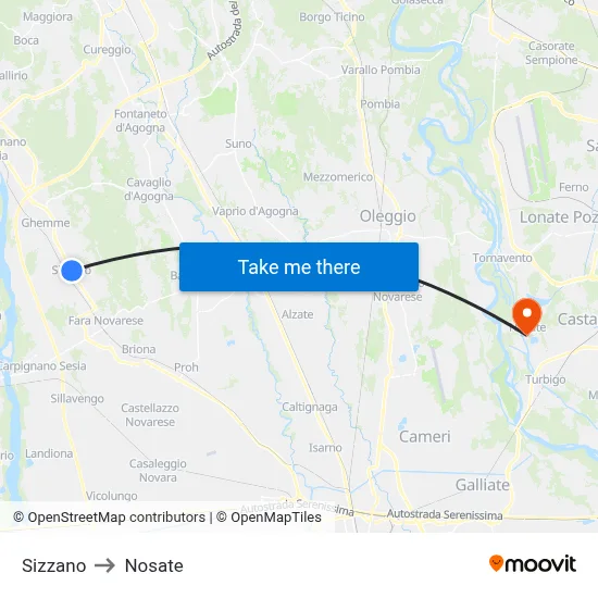 Sizzano to Nosate map