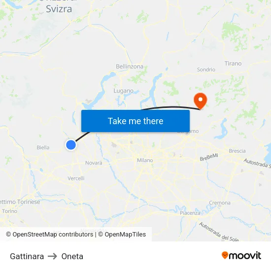 Gattinara to Oneta map