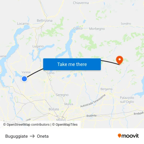 Buguggiate to Oneta map