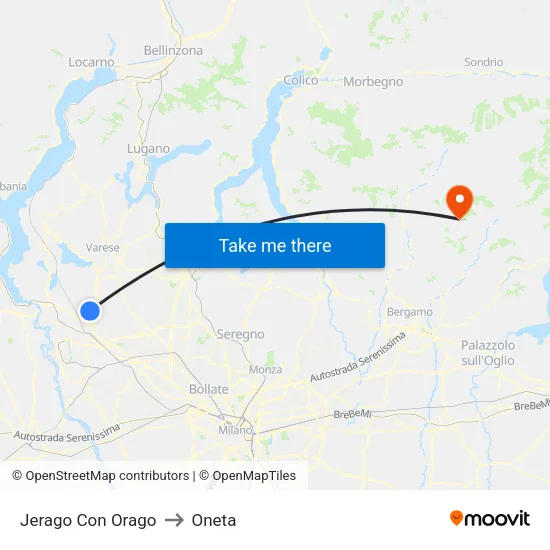 Jerago con Orago to Oneta map