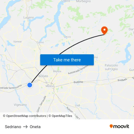 Sedriano to Oneta map