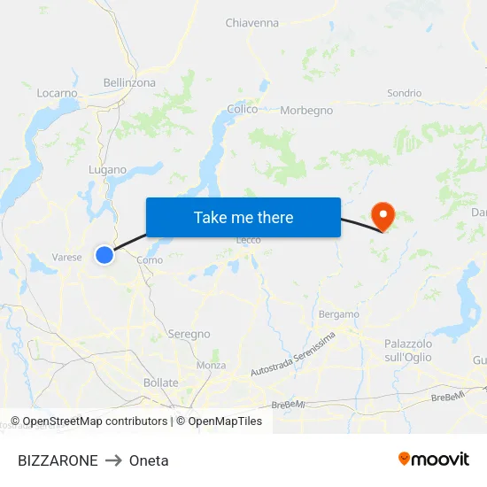 Bizzarone to Oneta map
