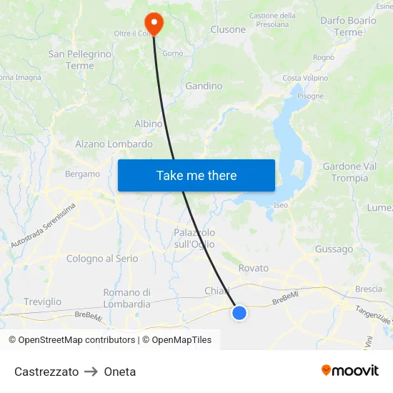 Castrezzato to Oneta map