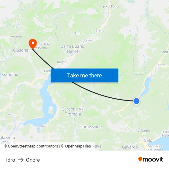 Idro to Onore map