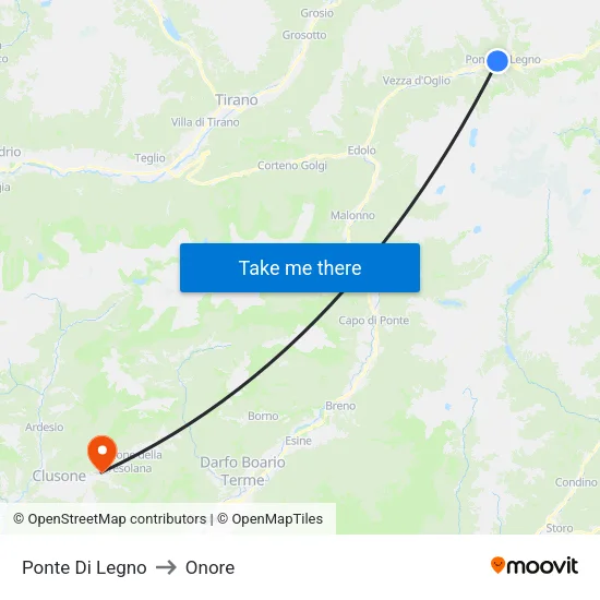 Ponte Di Legno to Onore map