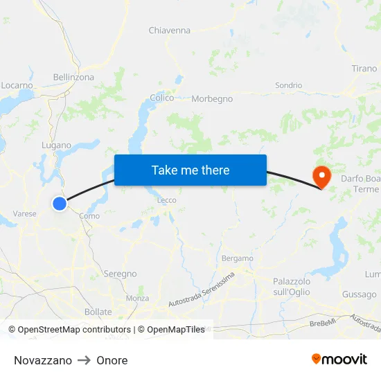 Novazzano to Onore map