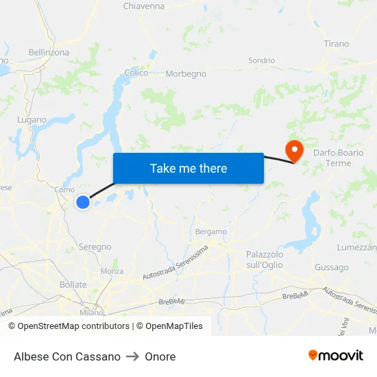 Albese Con Cassano to Onore map
