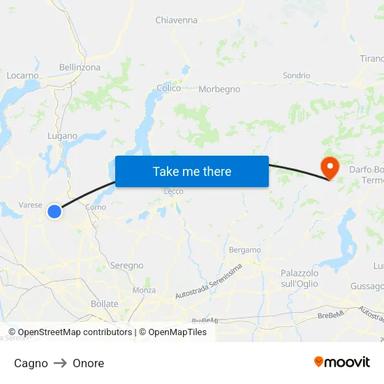 Cagno to Onore map