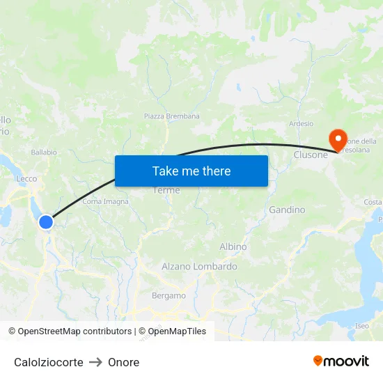 Calolziocorte to Onore map