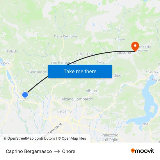 Caprino Bergamasco to Onore map