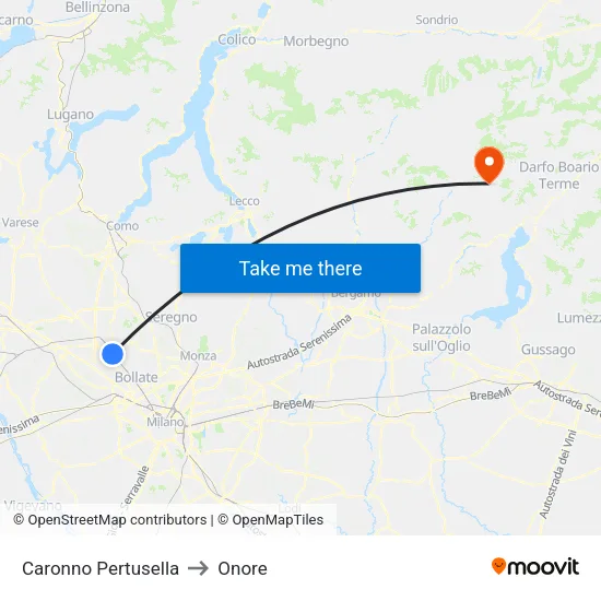 Caronno Pertusella to Onore map