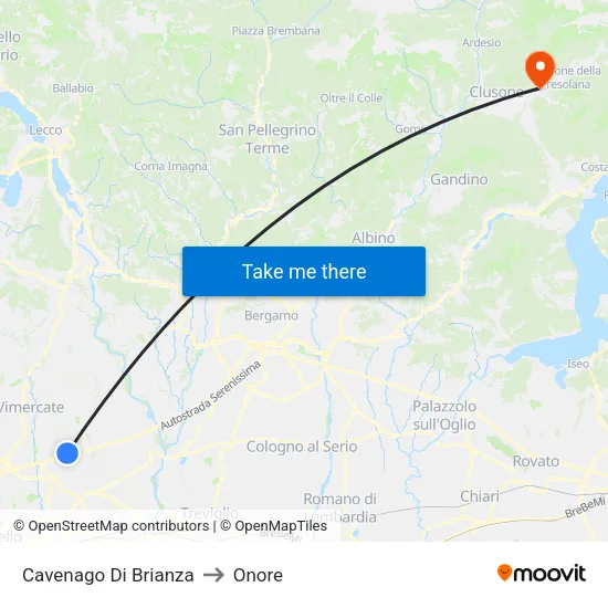 Cavenago Di Brianza to Onore map
