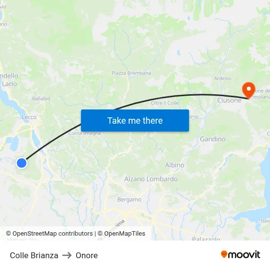 Colle Brianza to Onore map