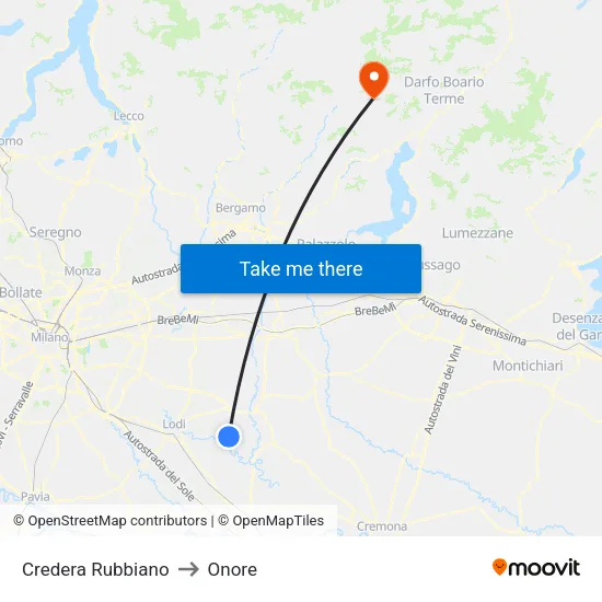 Credera Rubbiano to Onore map