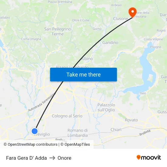 Fara Gera D' Adda to Onore map