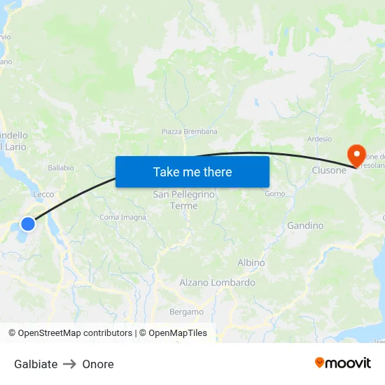 Galbiate to Onore map