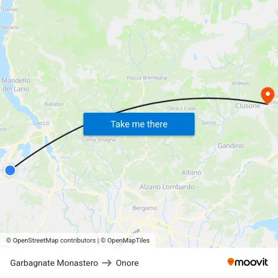 Garbagnate Monastero to Onore map