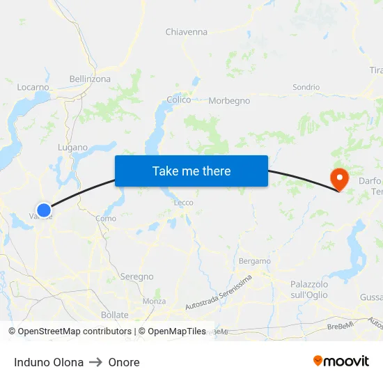 Induno Olona to Onore map
