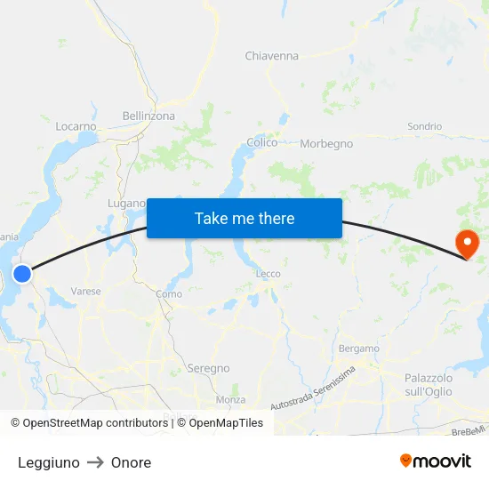 Leggiuno to Onore map