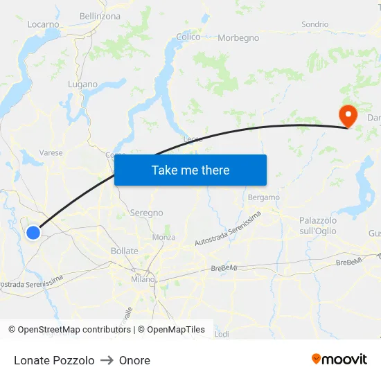 Lonate Pozzolo to Onore map