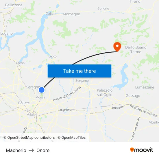 Macherio to Onore map