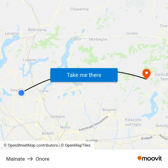 Malnate to Onore map