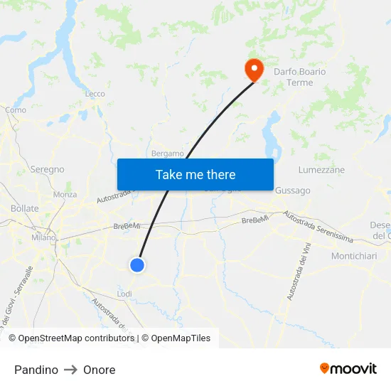 Pandino to Onore map