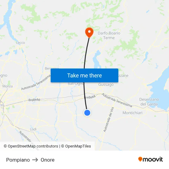 Pompiano to Onore map
