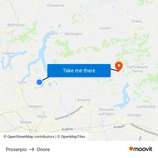 Proserpio to Onore map