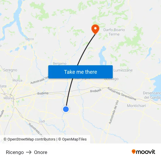 Ricengo to Onore map