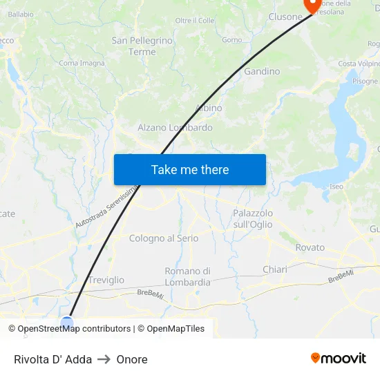 Rivolta D' Adda to Onore map