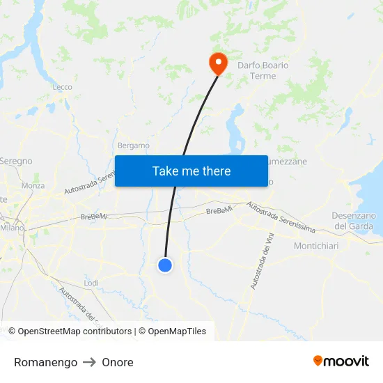 Romanengo to Onore map