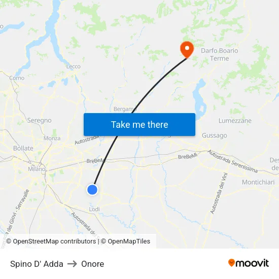 Spino D' Adda to Onore map