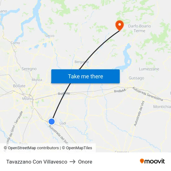 Tavazzano Con Villavesco to Onore map