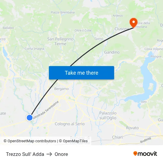 Trezzo Sull' Adda to Onore map