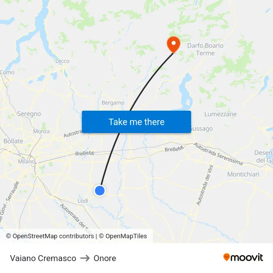 Vaiano Cremasco to Onore map