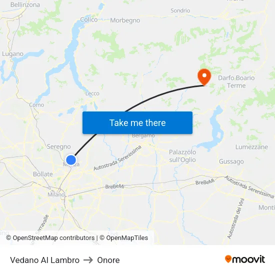 Vedano Al Lambro to Onore map