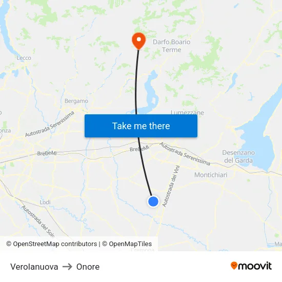 Verolanuova to Onore map