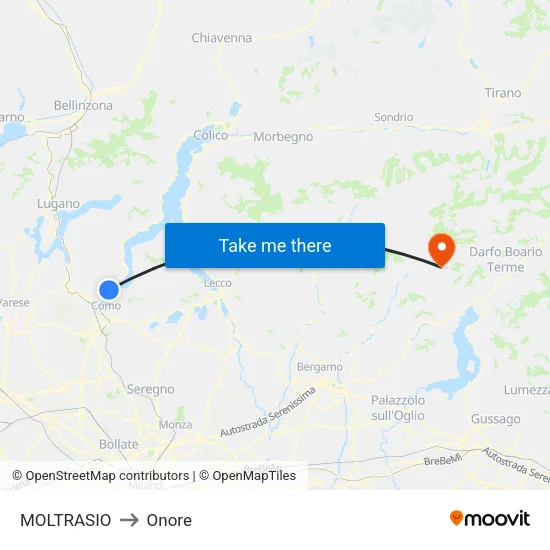 Moltrasio to Onore map
