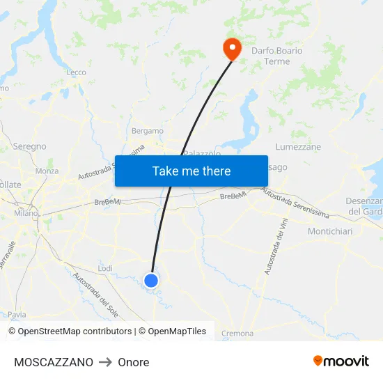 Moscazzano to Onore map