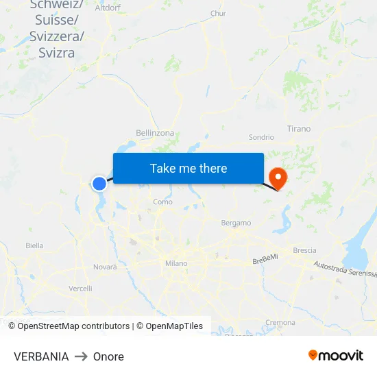 VERBANIA to Onore map