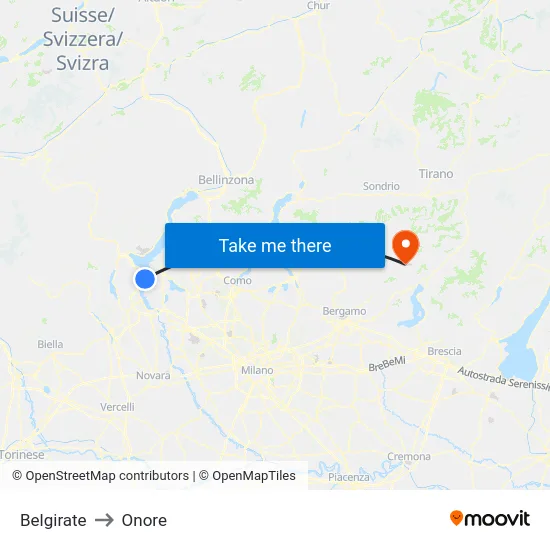 Belgirate to Onore map