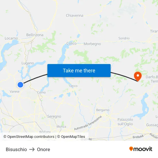 Bisuschio to Onore map