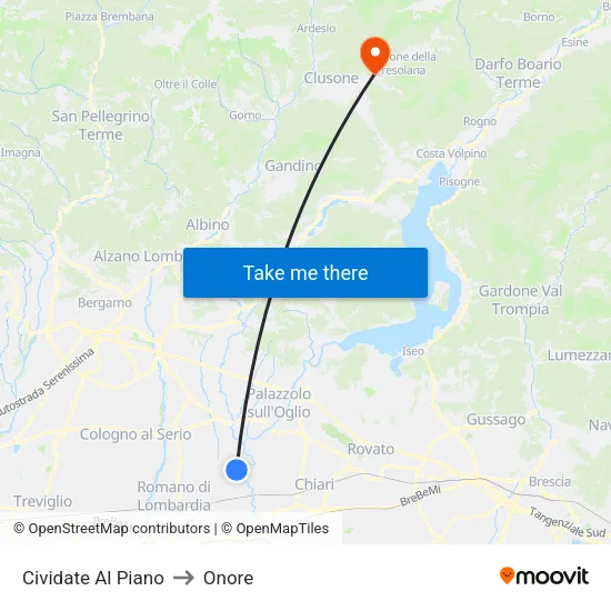 Cividate Al Piano to Onore map