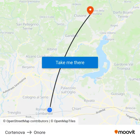 Cortenova to Onore map