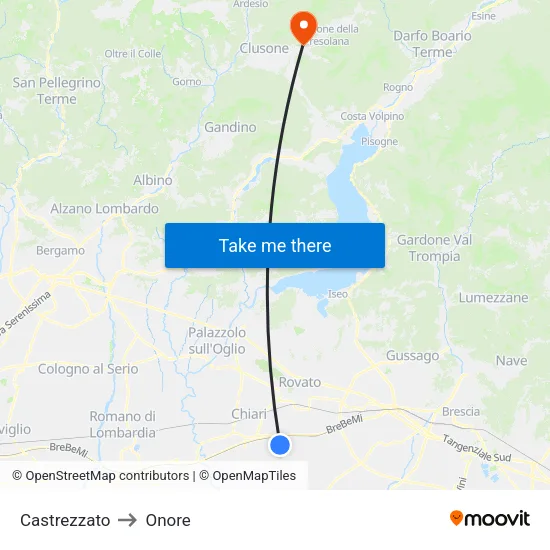 Castrezzato to Onore map